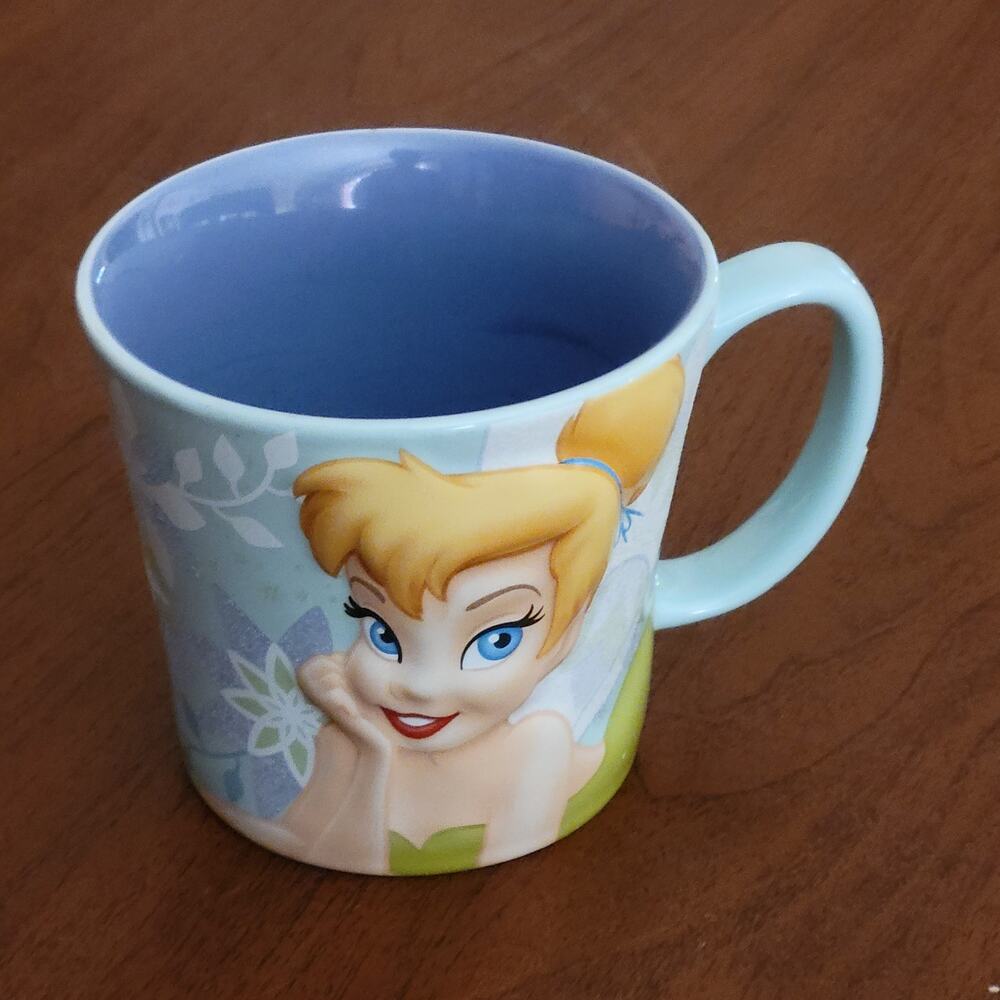 Disney Store Tinkerbell 3D Large Coffee Mug Cup Blue Green Sparkle Glitter